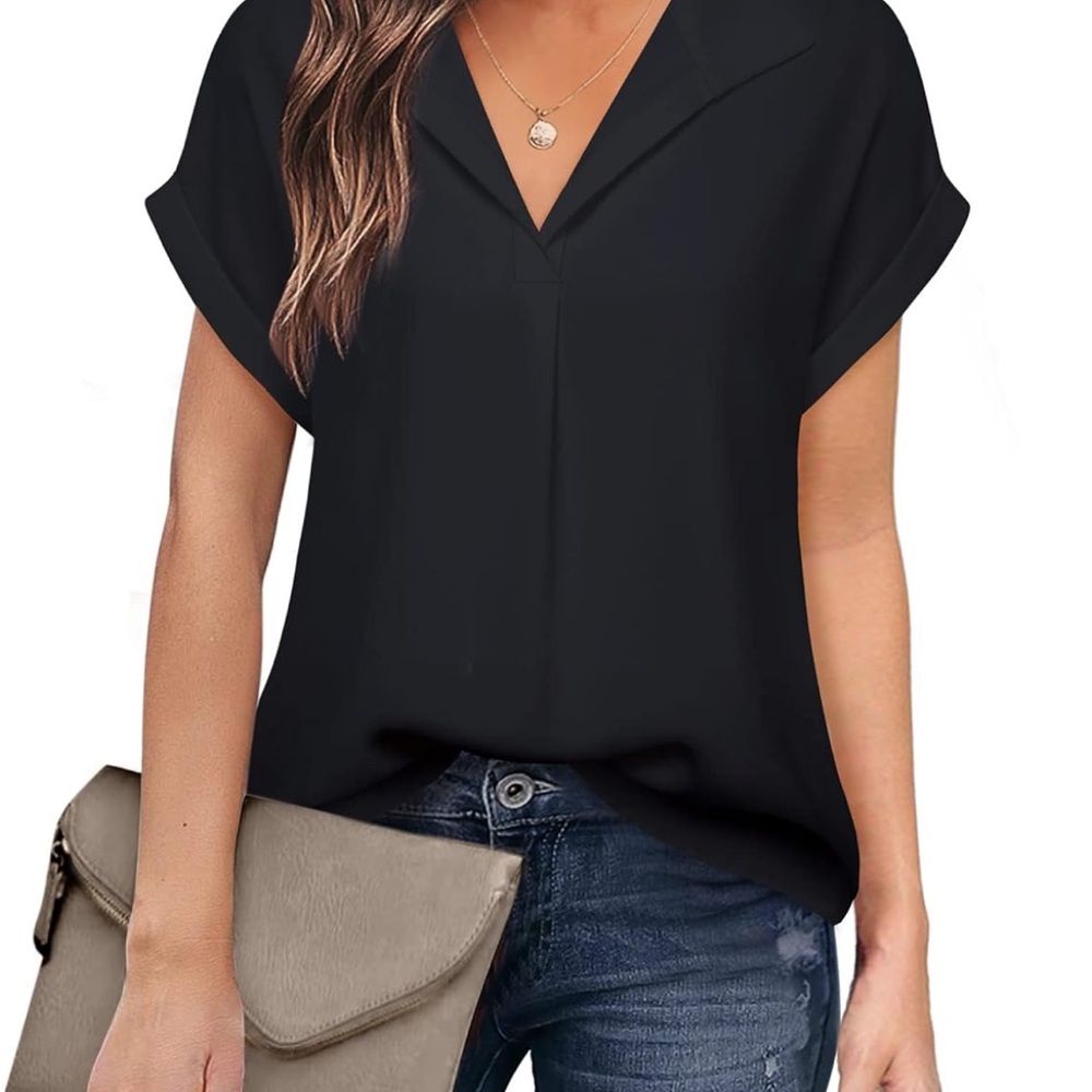 Amazon Black Dolman Sleeve Blouse with Notched Collar